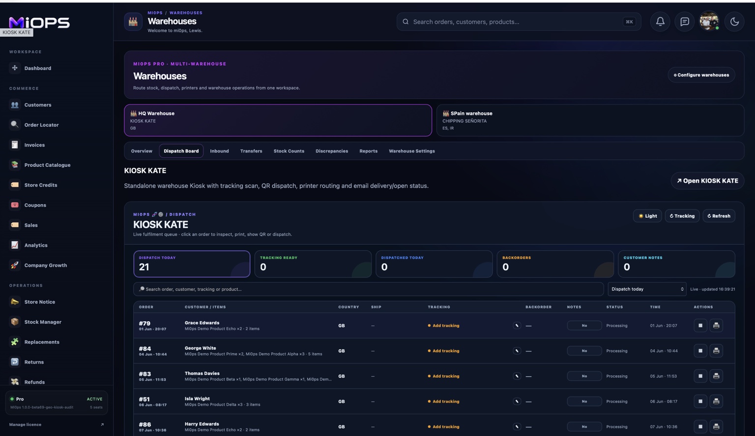 Mi0ps Pro warehouse dispatch